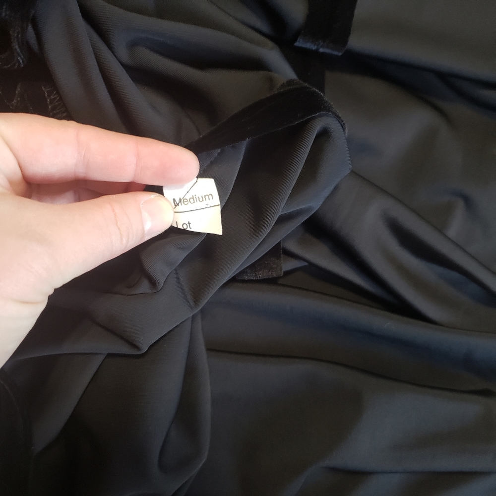 Vintage Black Velour Swing Dress Mockneck Long Sleeve Size M - Picture 4 of 10